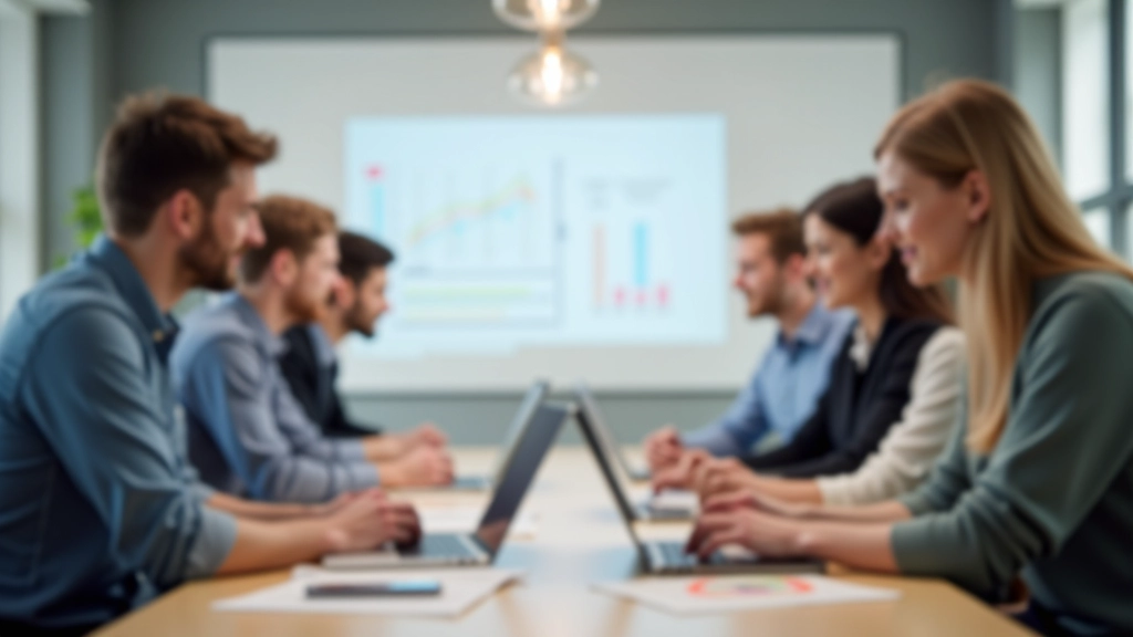 Startuoliai susėdę prie stalo su nešiojamaisiais kompiuteriais, brainstormingu sesija su užrašais ant sienų