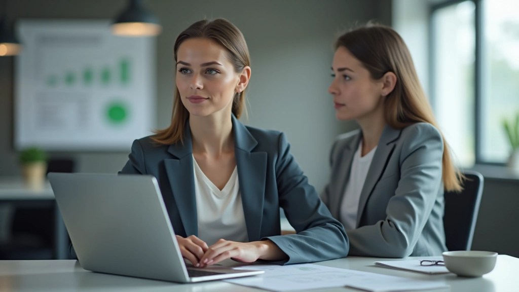 Moterimi sėdi prie stalo su nešiojamaisiais, ruošdami pitch presentation skaidres